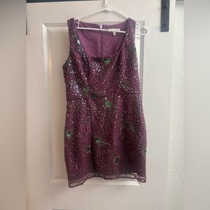 Dress the Population Purple and Green Sequin Mini Dress